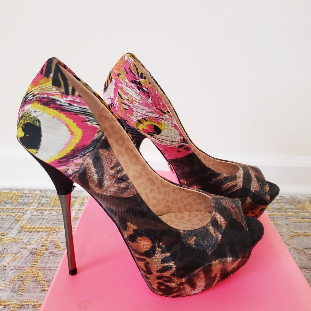 Betsey Johnson Mixed Print Platform Heels | Butterfly & Leopard | Size 7.5 | NWT